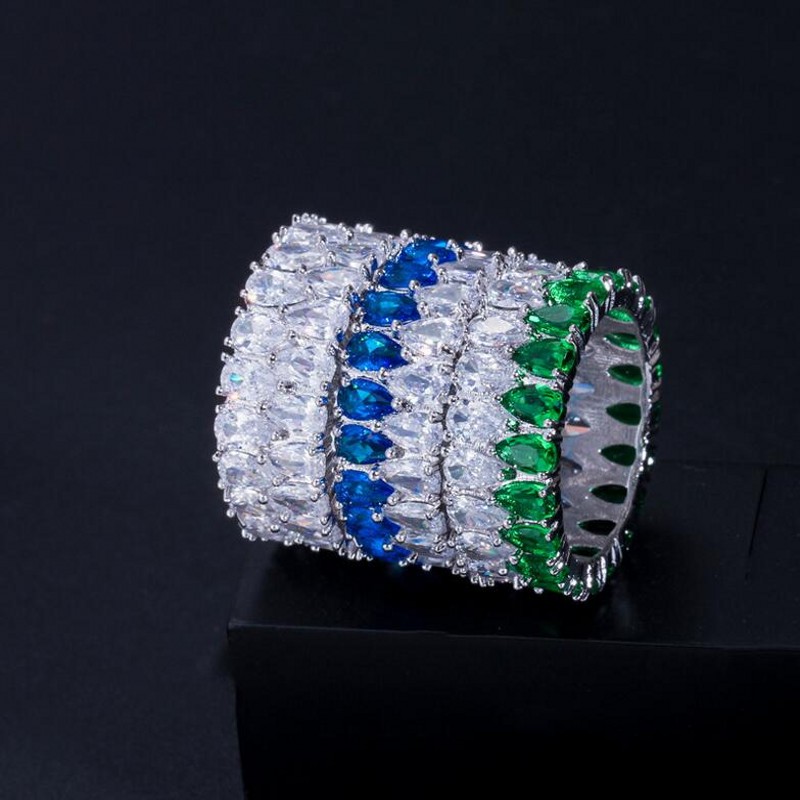 Sterg Sier Drop Water Emerald Cut CZ Wedding Band Ring for Women