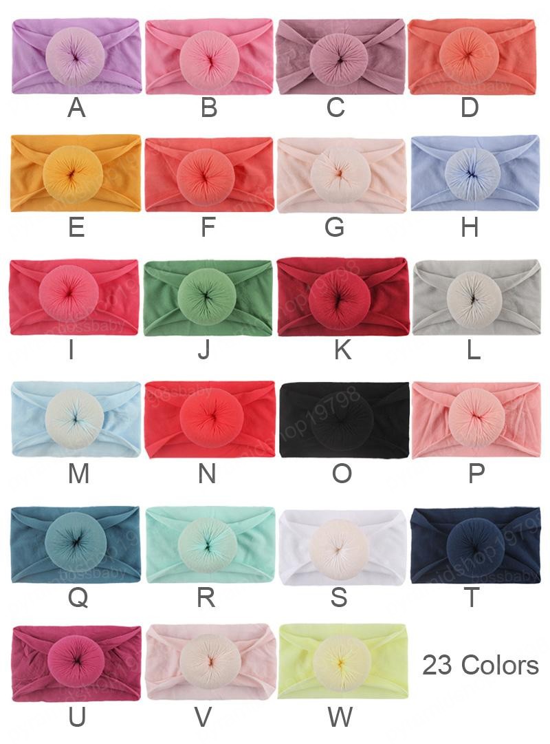 Baby Solid Turban 23 Colors Donuts Nylon Headwraps Bohemian Style Infant Baby Round Nylon Soft Wide Hair Band Kids Headbands