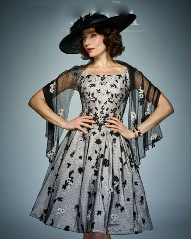 2019 New Chic Mother Of The Bride Dresses With Scarf Scoop Neck Cap Sleeves Formal Evening Prom Gowns Knee Length Wedding Guest Gowns Cheap