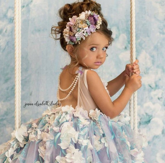 Cute Flower Girl Dresses For Wedding Jewel Neck Lace 3D Floral Appliqued A Line Puffy Girls Pageant Dress Baby First Communion Gowns