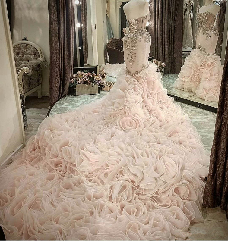 cascading ruffles crystal mermaid wedding dresses plus size sweetheart laceup corset african sparkly church wedding gown