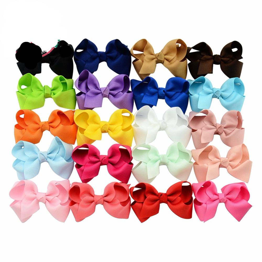 20pcs/Lot Korean 3 Inch Grosgrain Ribbon Hair Bows Accessories With Clip Boutique Bow Hairpins Hair Ornaments