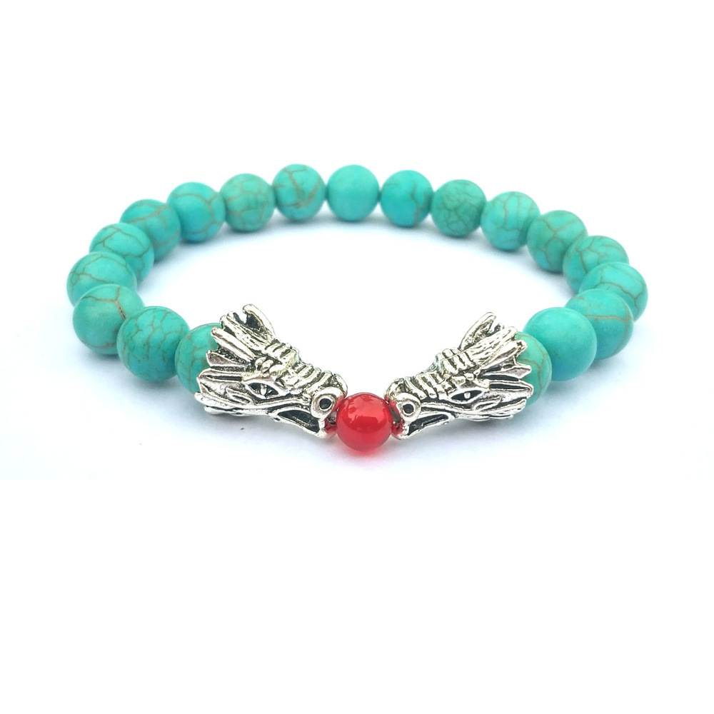 Lava Rock Double Dragon Play Pearl Single Energy Stone Bracelet Men and Women Heal Energy Aura Bracelet