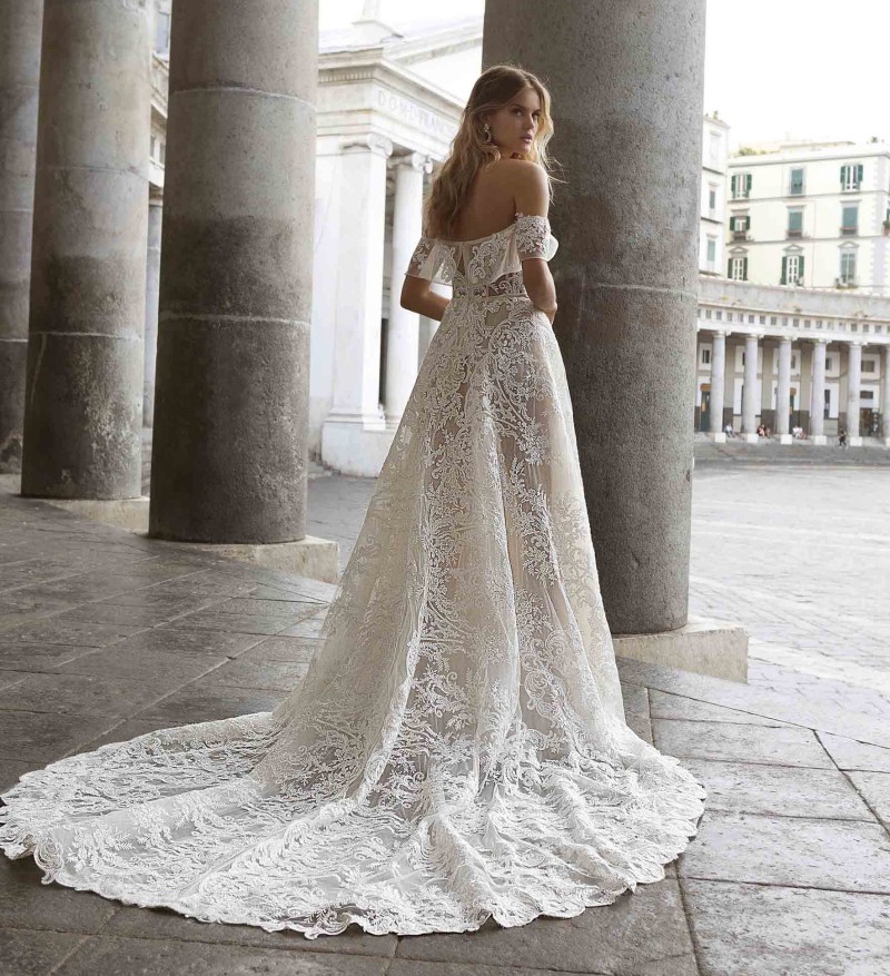 Berta Fashion Lace Wedding Dresses Off The Shoulder Sequined Bridal Gowns A E Sweep Train Appliqued Robe De Mari E