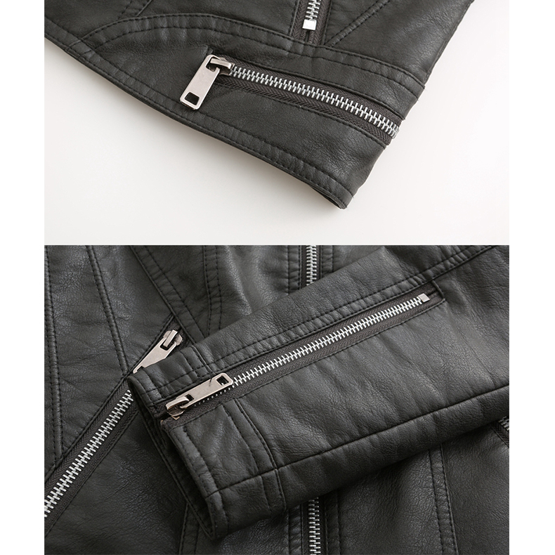 Women Leather Jacket Slim Vintage Matte Leather Coat Wool Inner Winter Suede Stand Collar Motor Biker Outerwear Jacket Fashion