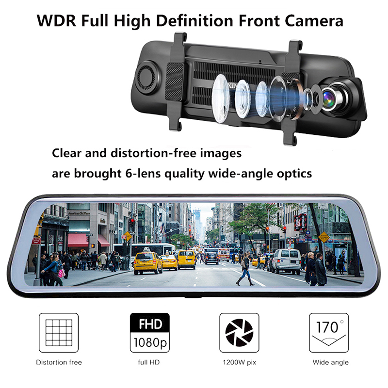 4G ADAS Car DVR 10 inch Android Wifi Full Stream Media Rear View Mirror 2G+32GB Flash Memory With GPS HD 1080P Car Dual Lens Video Recorder