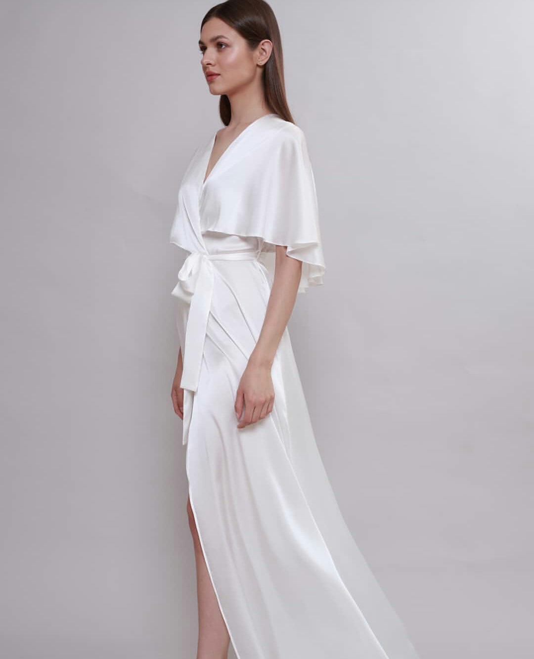 cheap white wedding robes vneck ruffle satin bathrobes pajamas sleepwear custom made anklelength night gown for women hot sell