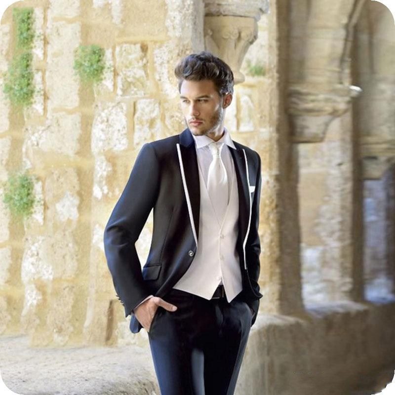 New Design One Button Wedding Men Suits Peak Lapel Three Pieces Business Groom Tuxedos (Jacket+Pants+Vest+Tie) W1158