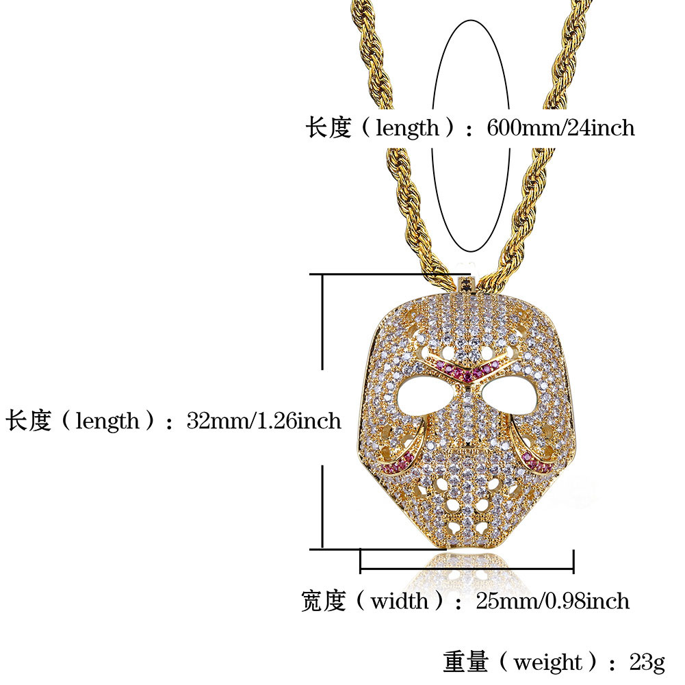 Personalized Vintage Skull Mask Pendant Chain Necklace 18K White Gold Plated CZ Cublic Zircon Hip Hop Rapper Halloween Party Jewelry Accessories Gifts