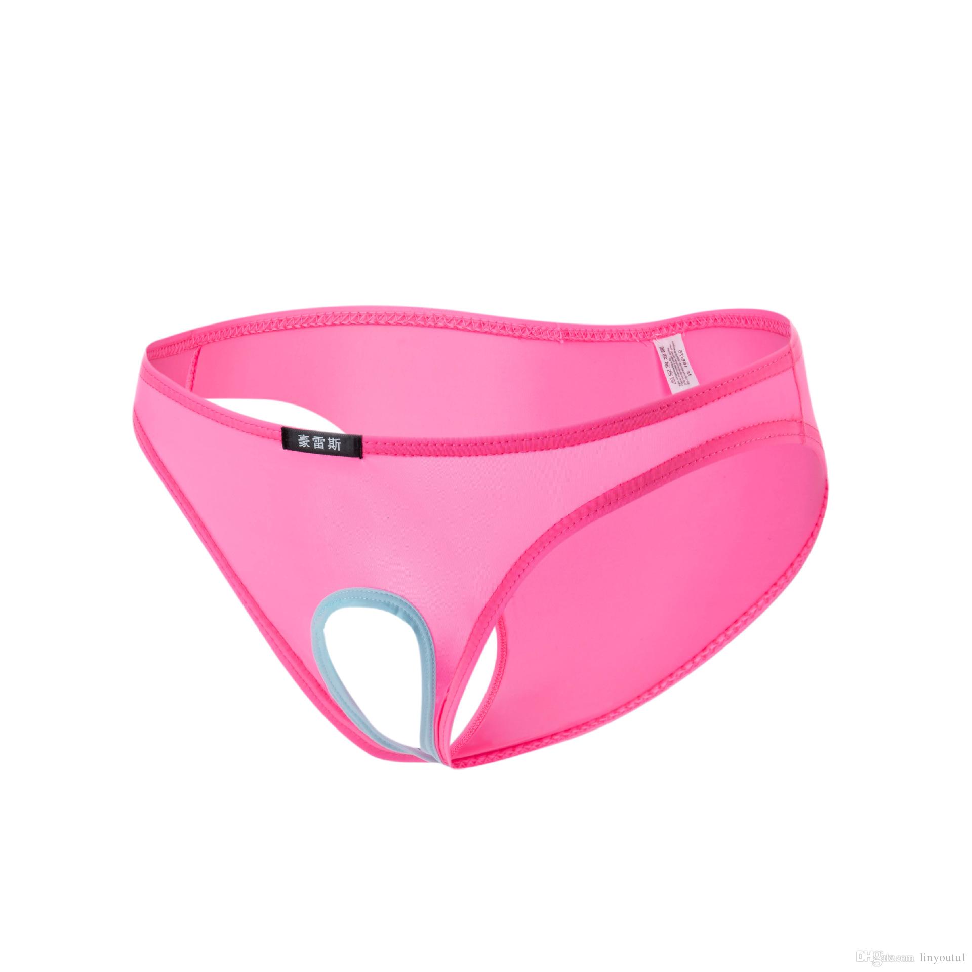 hot sale Sexy Mens Underwear Briefs Penis Hole Open Pouch Silk Panties For Men Gay Underpants Male Crotchless Slips Funny