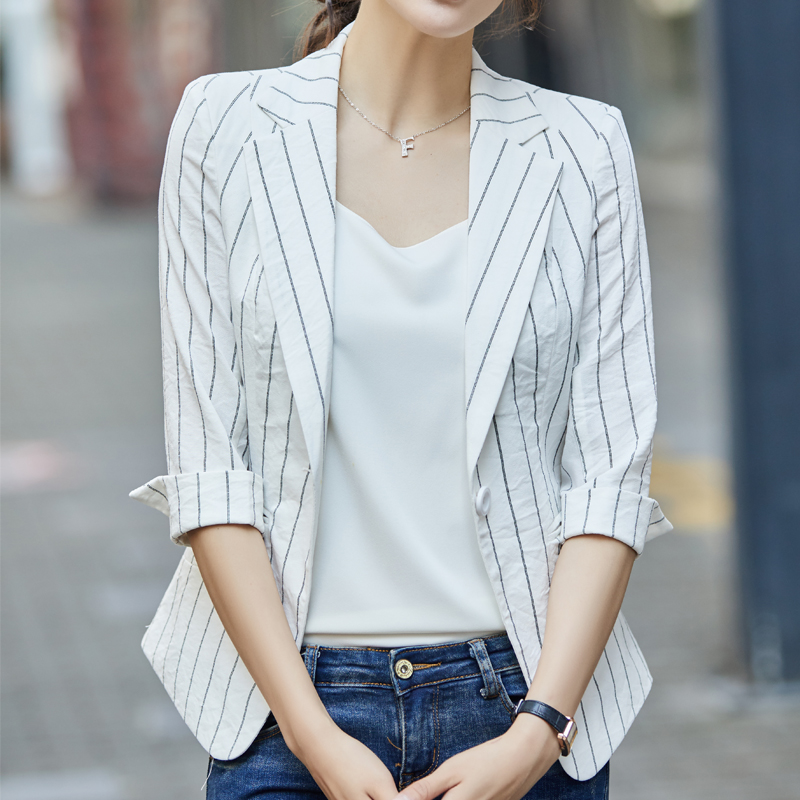 Summer Vintage Striped One Button Office Ladies Small Blazer Half Sleeve Loose Summer Suit Coat Jacket Women blazers Female, Black
Summer Vintage Striped One Button Office Ladies Small Blazer Half Sleeve Loose Summer Suit Coat Jacket Women blazers Female, Black