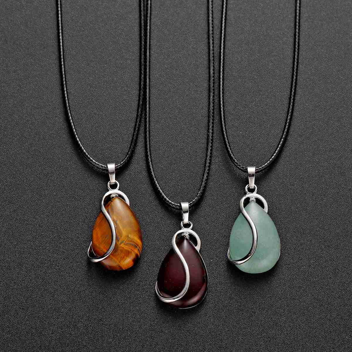 qimoshi Natural stone pendant S-shaped woman necklace stainless steel healing energy sweater chain Christmas gift 12pcs
