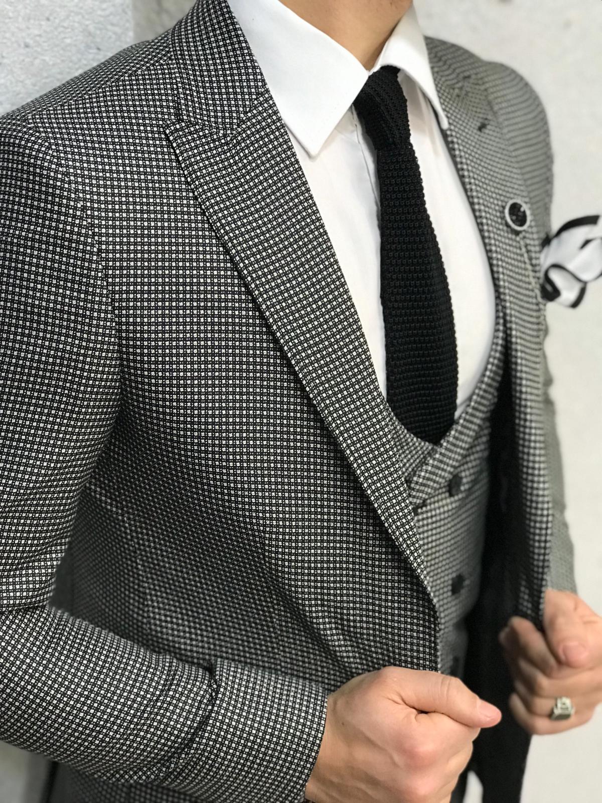 Classic Black And White Plaid Groom Wedding Tuxedos Slim Fit 3 Pieces Shawl Lapel Mens Pants Suits High Quality Designer Jackets