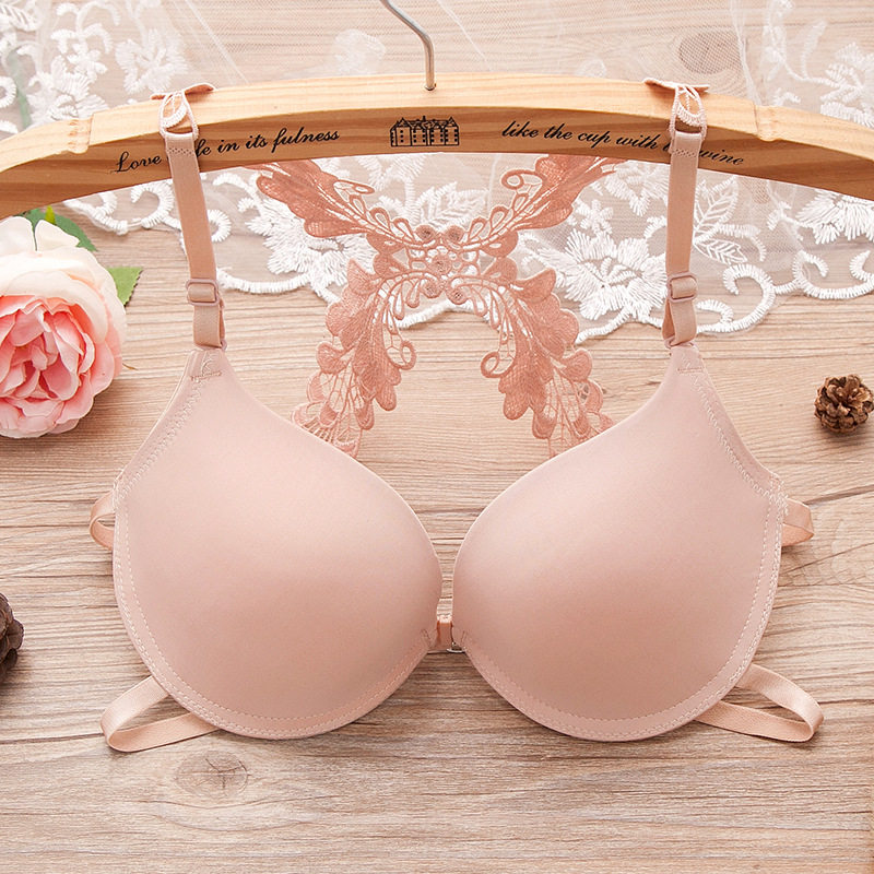 Y-shaped lace back front button bra with steel ring gathering girl's underwear bra, Black
Y-shaped lace back front button bra with steel ring gathering girl's underwear bra, Black