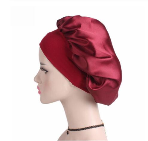 Women Wide Band Satin silk Bonnet Cap Comfortable Night Sleep Cap Ladies Soft Silk Long Hair Care Bonnet Headwrap GB1323