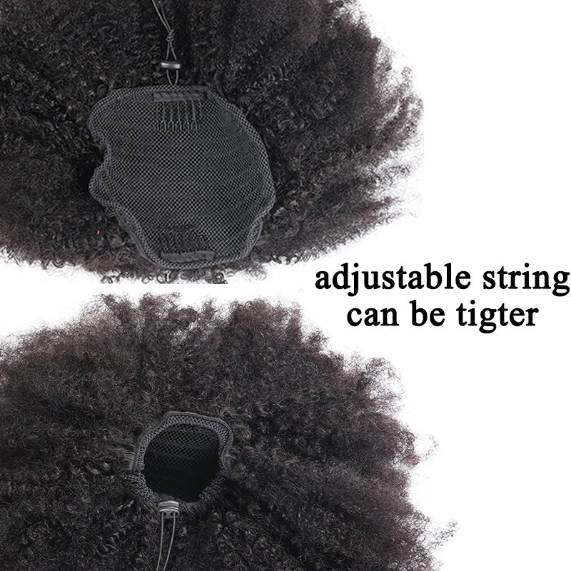 Dyeable natural kinky curly brazilian hair bun updo pony tail chignon Drawstring clip in easy ponytail hair piece 140g