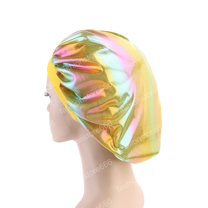 New Laser High Elasticity Wide Edge Sleeping Caps Perm Hat Chemotherapy Hats Hair Bands for Women Hair Accessories for Lady