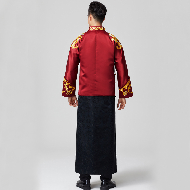 Oriental Element male Tang Suit Chinese wedding Robe bridegroom Chinese traditional Wedding costume the groom Gown Jacket + Robe