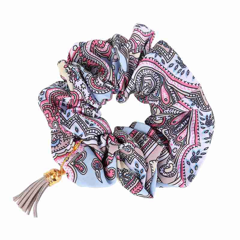 Retro large intestine circle Amazon fabric hair ring tassel pendant elastic elastic band hair rope