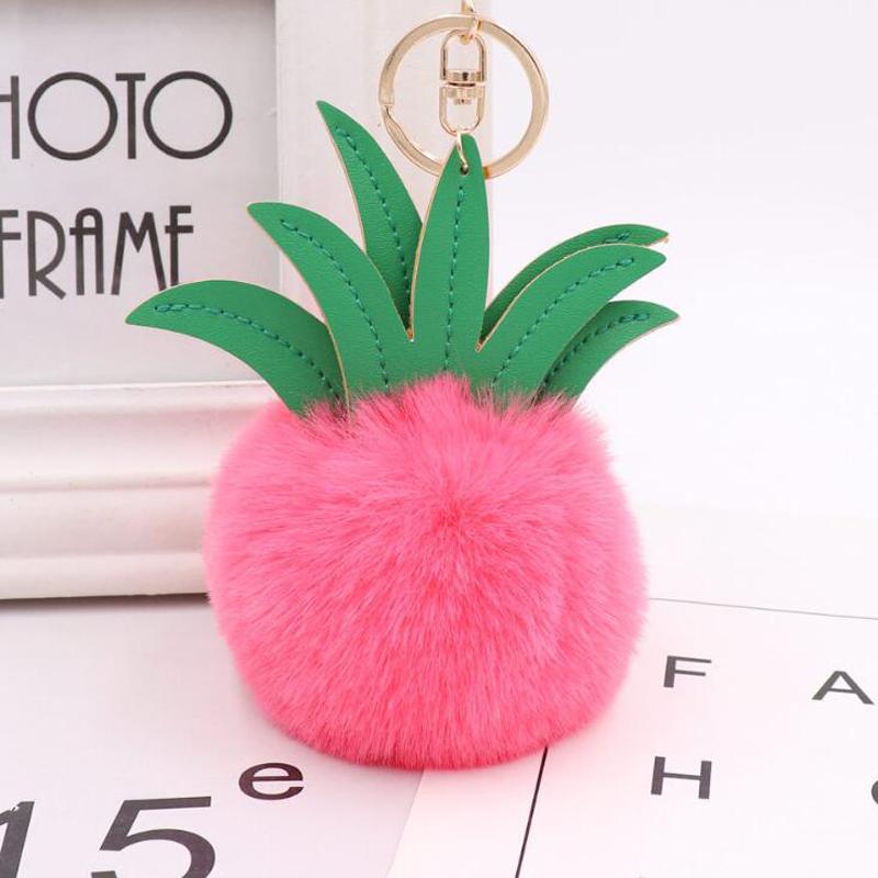 15pcs/Lot Fashionable Pineapple Hair Ball Key Chain Pu Leather Fruit Bag Charm Car Key Ring Pendant Gift Wedding Souvenir Keychain