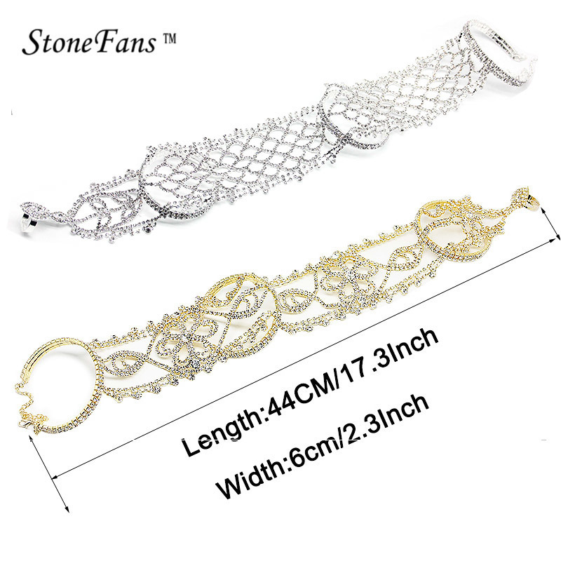 Stonefans Long Rhinestone Bracelet Crystal Upper Armband Armlet Bracelets Chain Flower Bridal Bracelets Wedding Bangles Women Y19062901