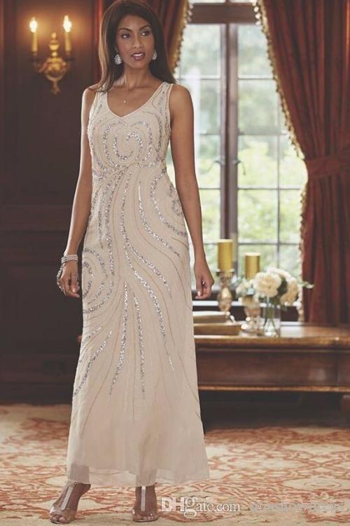 Elegant V Neck Chiffon Mother's Dresses Two Pieces Beaded Wedding Guest Ankle Length Mother Of the Bride Dresses With Long Sleeves Jacket