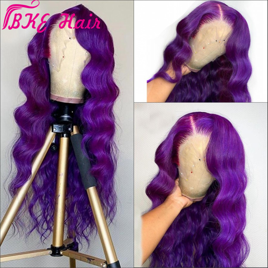 Long Synthetic Lace Front Wig Purple deep Wave Wig for Women Side Part Heat Resistant Fiber Natural Cosplay Wig