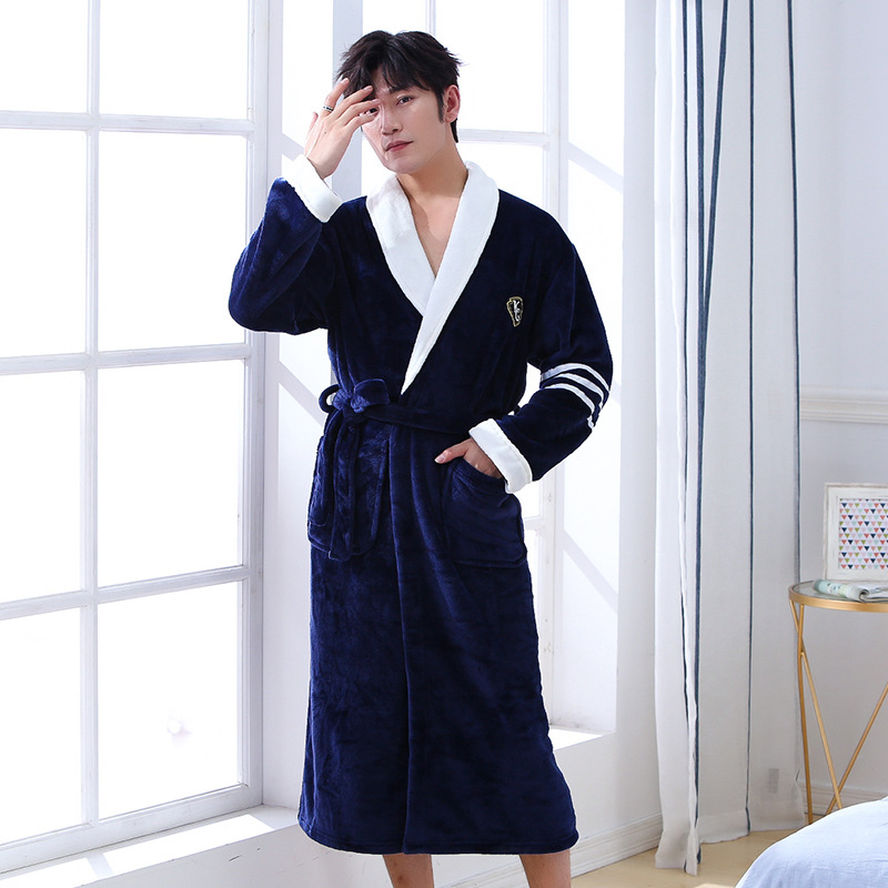 Autumn Winter Warm Sleepwear Lovers Coral Fleece Robe Women Men Thicken Bathrobe Lounge Nightgown Home Clothes M L XL XXL1