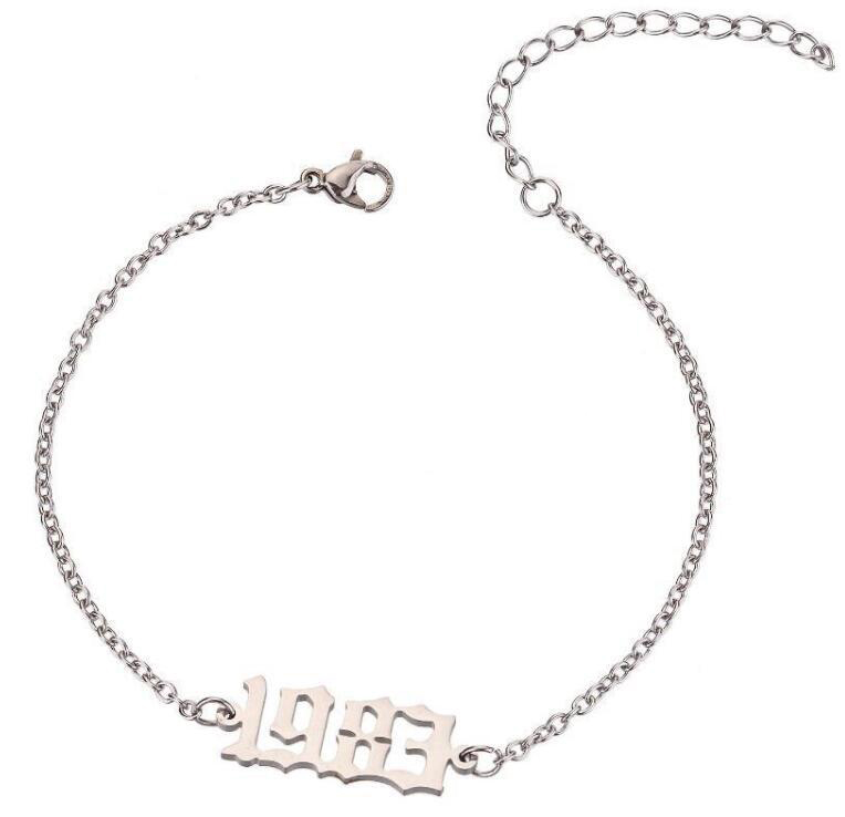 New Hot Sale Handmade Personalized Old English Number Bracelets Custom Birth Year Bracelets Special Year 1980-2020 Have Enough Stocks