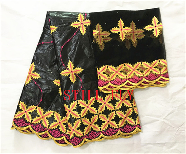 Wholesale- party high quality bazin lace with stones french embroidered tulle lace fabric 5+2yards/lot