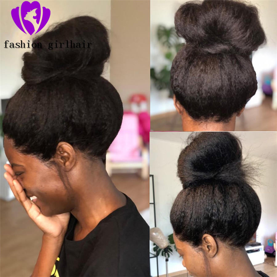 Fast shipping 360 Lace Frontal Kinky Straight Wig natural hair synthetic Yaki lace front Wigs 150 Density for black women