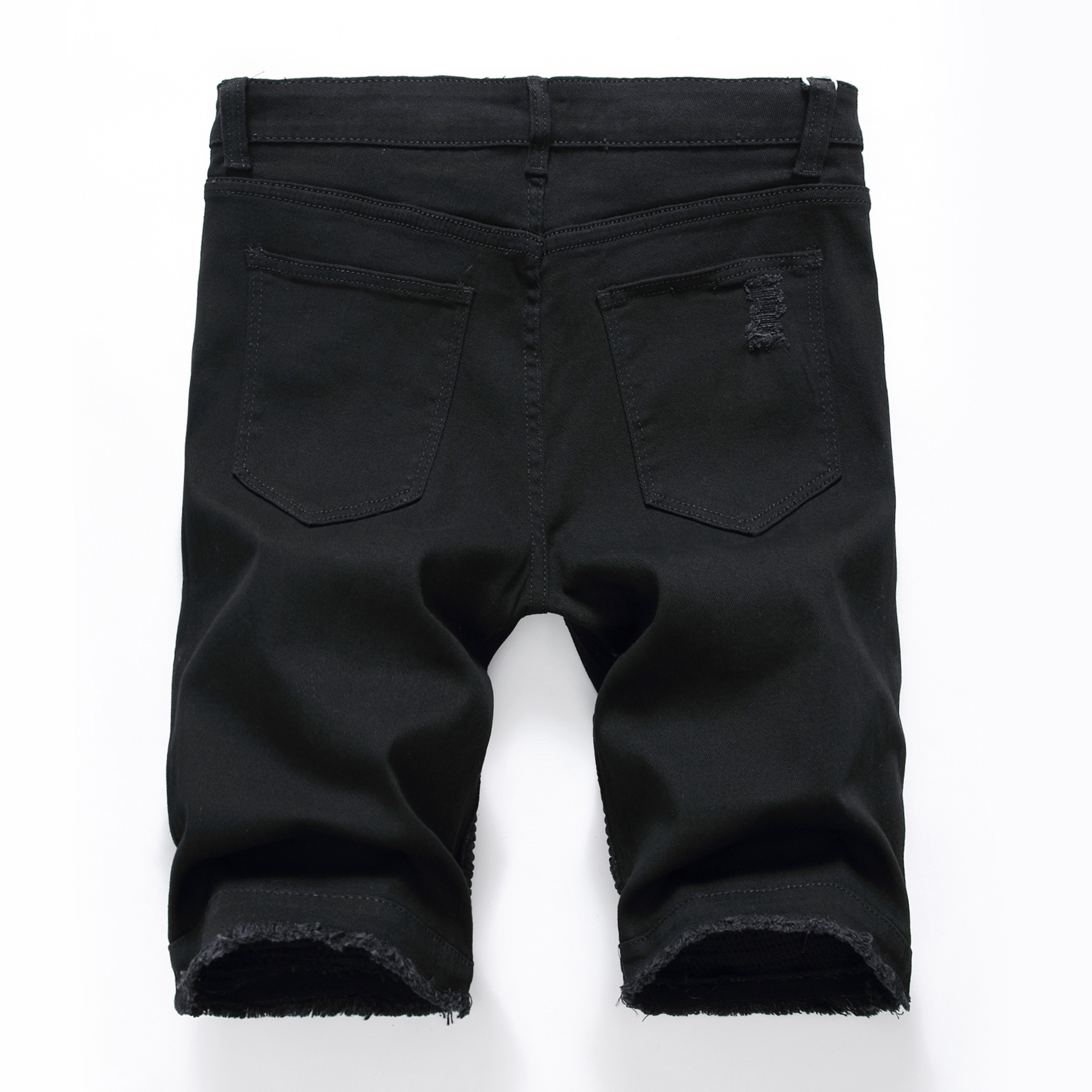 Men Denim Shorts Knee Length Slim Fit Large Size Black And White Hole Worn Out Biker Short Jeans