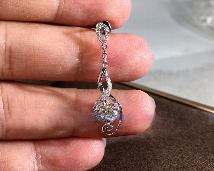 Sterg Sier Long Drop Water White Topaz CZ Dia Earrings Jewelry for Women Wedding Bridal