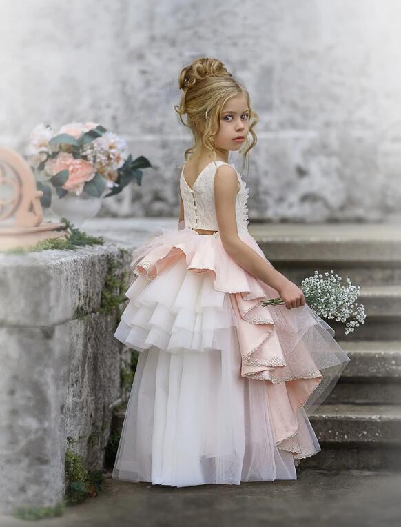 2020 Blush Pink Flower Girl Dresses for Wedding Cheap A Line Jewel Neck First Communion Dress Birthday Custom Made Prom Gowns Party Wear