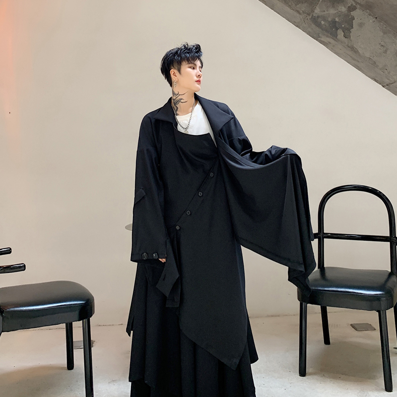 Men Irregular Splice Loose Casual Black Long Windbreaker Jacket Male Japan Streetwear Hip Hop Punk Gothic Cardigan Trench Coat, W607
Men Irregular Splice Loose Casual Black Long Windbreaker Jacket Male Japan Streetwear Hip Hop Punk Gothic Cardigan Trench Coat, W607