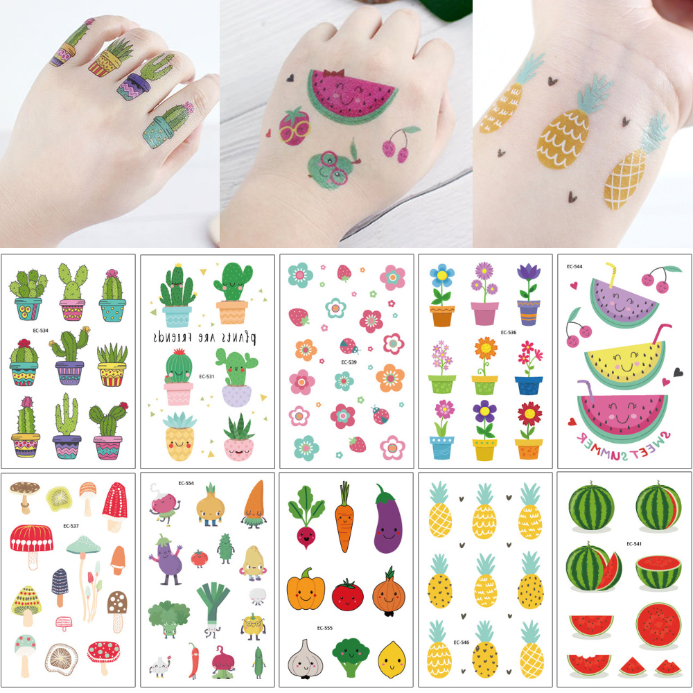 Small Fruit Vegetables Decal Waterproof Temporary Tattoo Stickers Cactus Mushroom Watermelon Flower Body Tattoo Boy Girl Finger Hands Design
Small Fruit Vegetables Decal Waterproof Temporary Tattoo Stickers Cactus Mushroom Watermelon Flower Body Tattoo Boy Girl Finger Hands Design