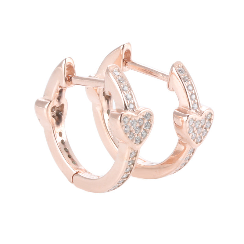 Real 925 Sterling Silver Huggie Earrings for Pave Heart Hoop Earrings Women Girls stud Earrings with Original box6703062