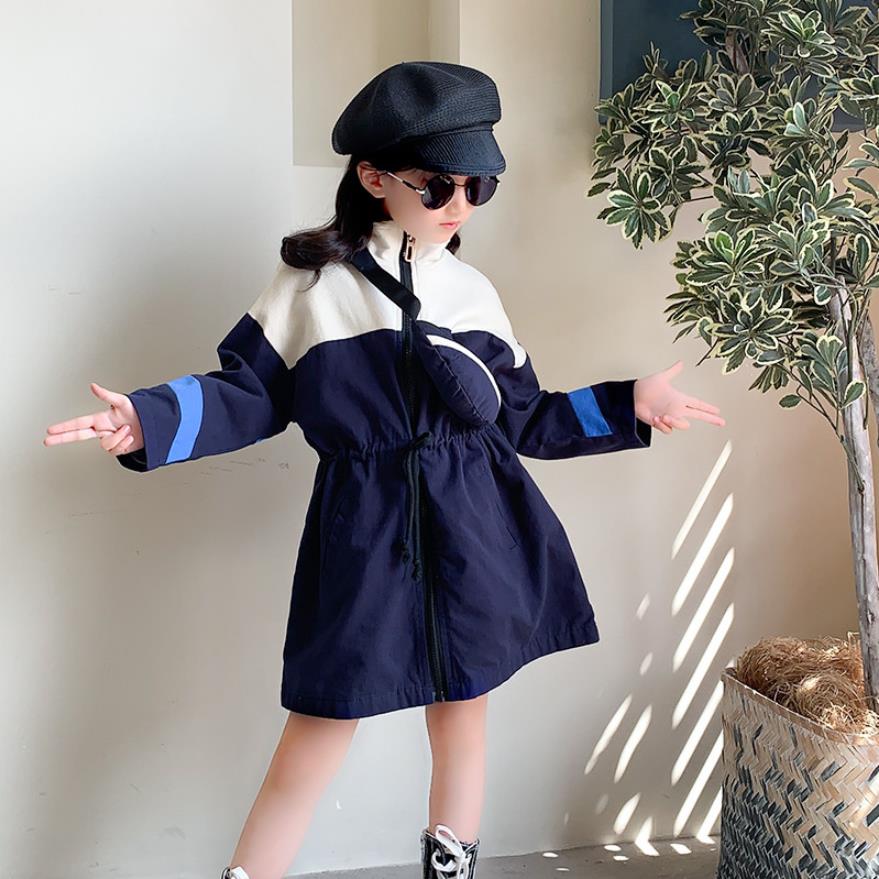 Children girls trench coats autumn spring new Drawstring waist long coats outerwear for baby girls teenage kids tops