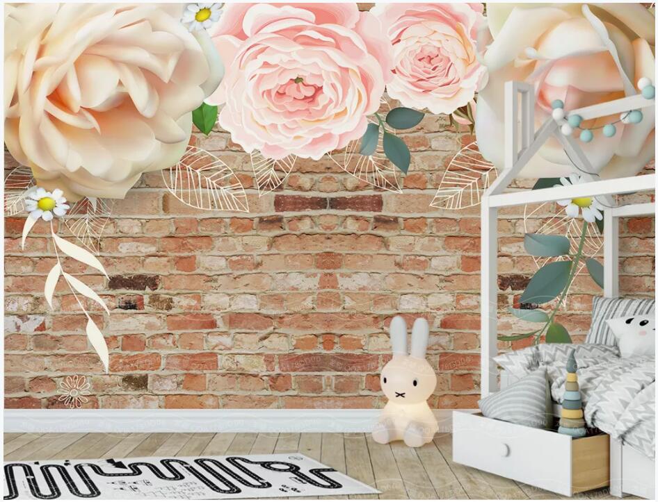 3d wallpaper custom photo Brick wall rose flower vine background living room home decor 3d wall murals wallpaper for walls 3 d, Non-woven wallpaper