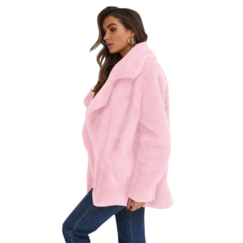 New Autumn Winter Fleece Faux Fur Jacket Coat Fashion Ladies Women Long Sleeve Open Front Turn Down Collar Outerwear 2019