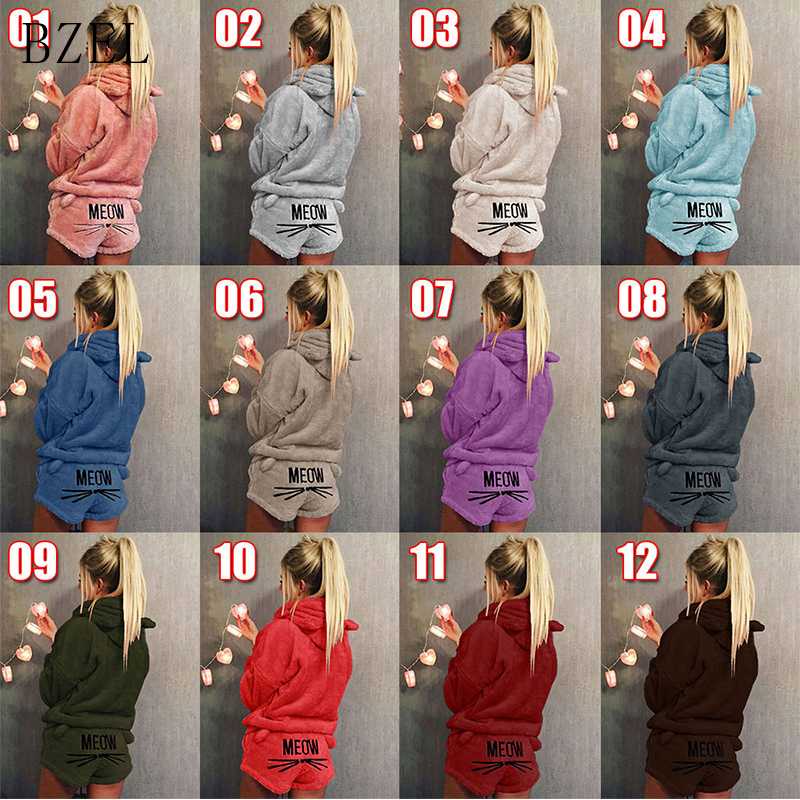 BZEL 2019 New Autumn Winter Women' Two Piece Set Pajamas Flannel Warm Sleepwear Cute Cat Pattern Hoodies Shorts Out Fit -3XL
BZEL 2019 New Autumn Winter Women' Two Piece Set Pajamas Flannel Warm Sleepwear Cute Cat Pattern Hoodies Shorts Out Fit -3XL