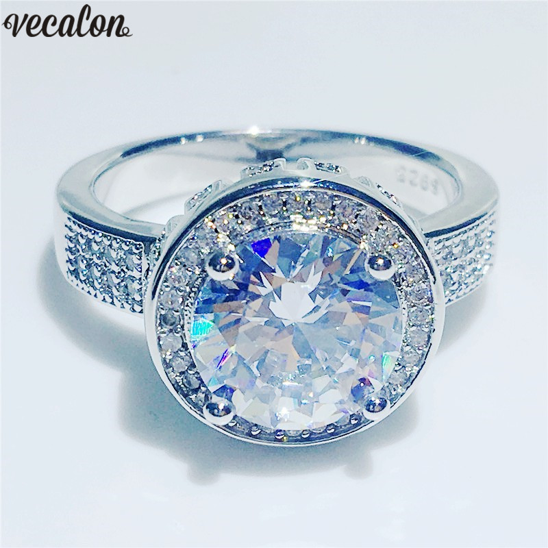 Vecalon Big Promise Finger Ring 925 sterling silver 4ct Diamond Party Wedding rings for women men Fashion Jewelry Gift