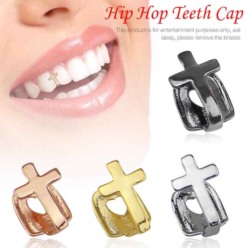 wholesale Single Tooth HIPHOP Cross Bijoux Customized Gold Color Tooth Cap Hip Hop Body Jewelry Men Women Cosplay Prop False Teeth