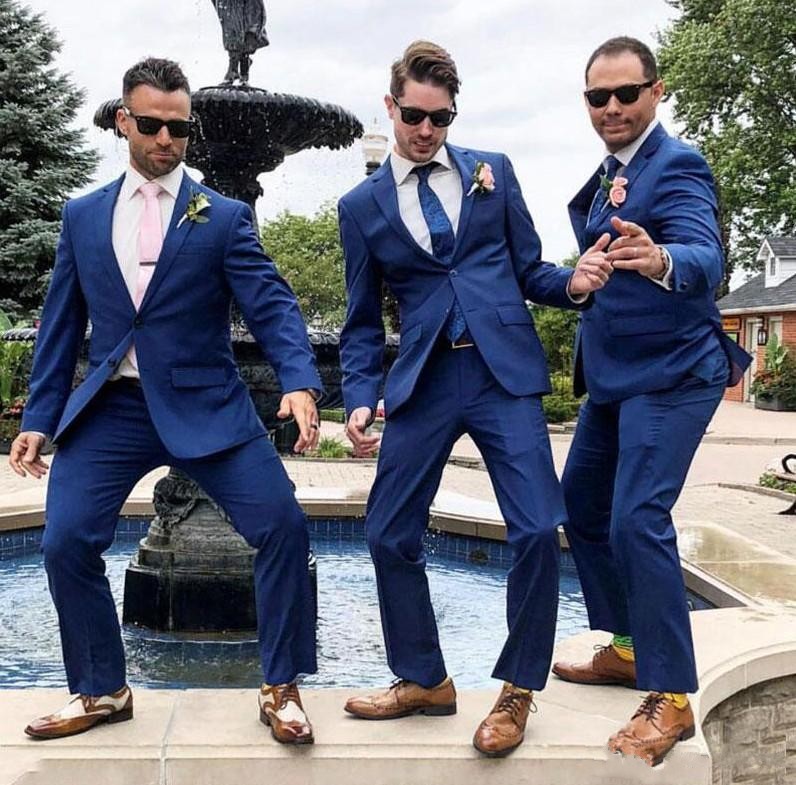 Fashion Royal Blue Groom Tuxedos Excellent Notch Lapel Slim Fit Groomsmen Blazer Men Formal Suit Party Prom Suit(Jacket+Pants+Tie) 1291