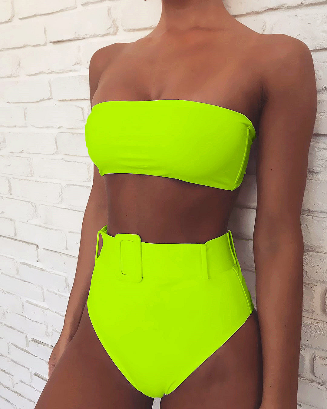 High waist Brazilian neon bikini 2020 Belt swimwear women swimsuit female Push up bathing suit Summer bathers