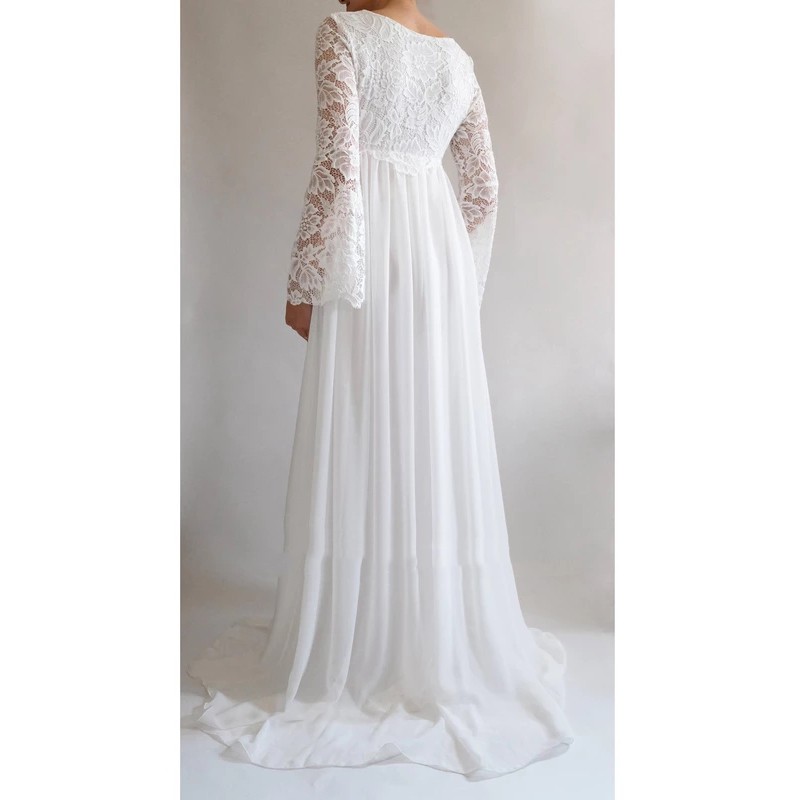 Empire Beautiful Lace Maternity Wedding Dresses 2020 Flare Sleeves Scoop Necke Pregnant Bridal Gowns High Waist Chiffon Vestidos AL4304