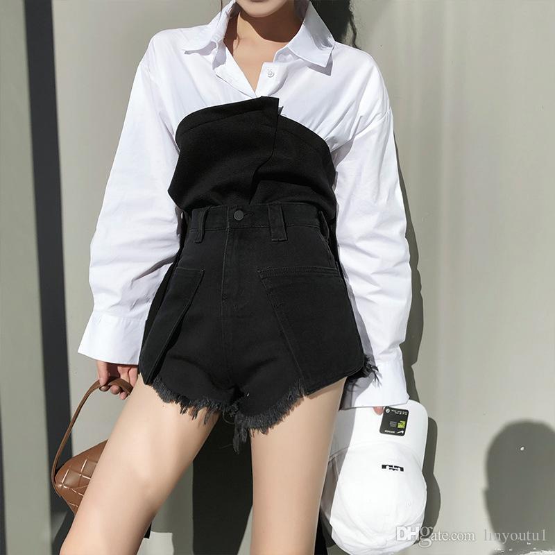 2020 Sexy Mini Denim Shorts Women Loose Wide Leg Short Big Pockets Tassel Burr Punk Shorts Jeans Chic Booty Shorts