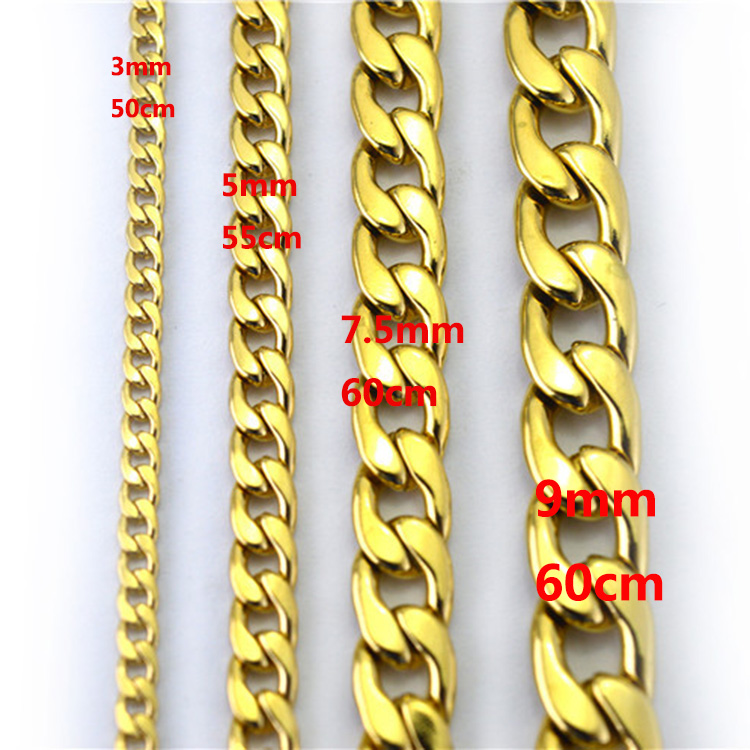 Never fade Stainless steel Figaro Chain Necklace 4 Sizes Men Jewelry 18K Real Yellow Gold Plated 9mm Chain Necklaces for Women Men