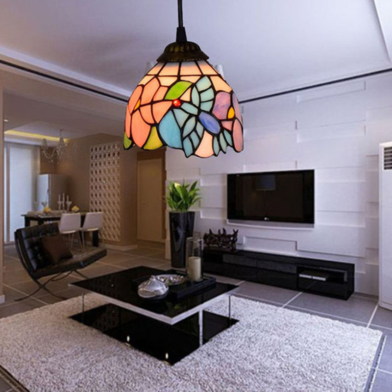 American retro idyllic bird colored glass chandelier creative Tiffany stained glass personality decoration bar small chandelier TF058