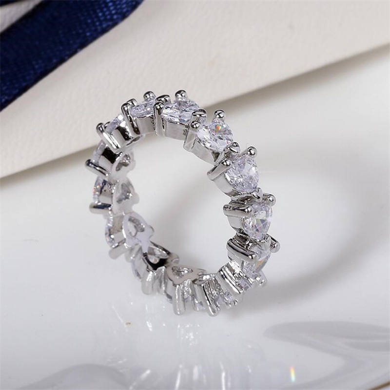 Choucong New Arrival Hot Sale Unique Luxury Jewelry 925 Sterling Silver Full Pear Cut White Topaz CZ Diamond Gemstones Women Wedding Ring